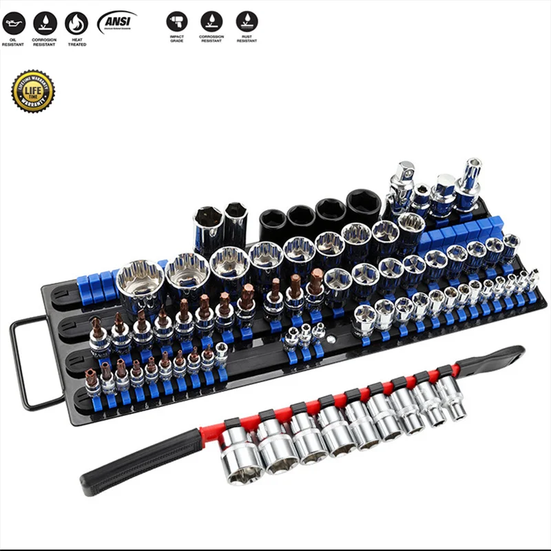 Professional 3Pcs ซ็อกเก็ต1/4-Inch,3/8นิ้ว,1/2นิ้วไดรฟ์ Socket รางถือ9/11/13ซ็อกเก็ตและจัดระเบียบเครื่องมือชุด