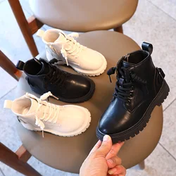 Children Autumn Spring British Boots Girls Fashion Back Buckle Design Single Boots Boys Cool Black Leather Boots