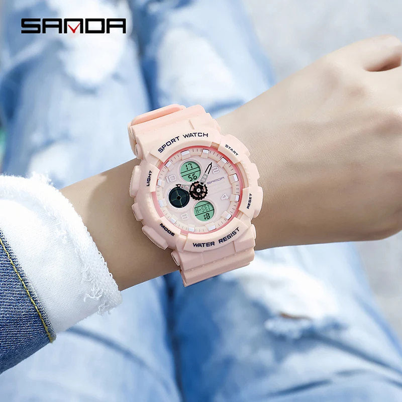 SANDA New Luxury Women Sport Digital Watch Multifunction Waterproof Watches Digital Ladies Clock Casual Relogio Feminino 6027