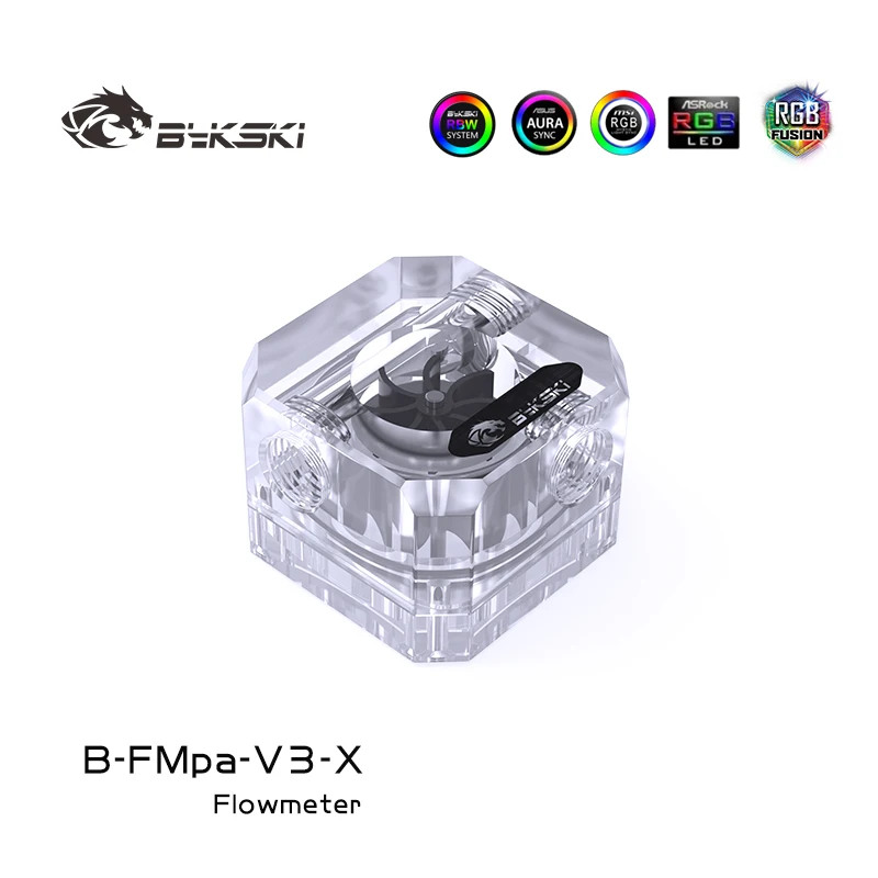 Bykski B-FMpa-V3-X Frosted Water Flow Meter Flowing Monitoring For Computer Water Cooling 12V/5V RGB/ARGB SYNC,