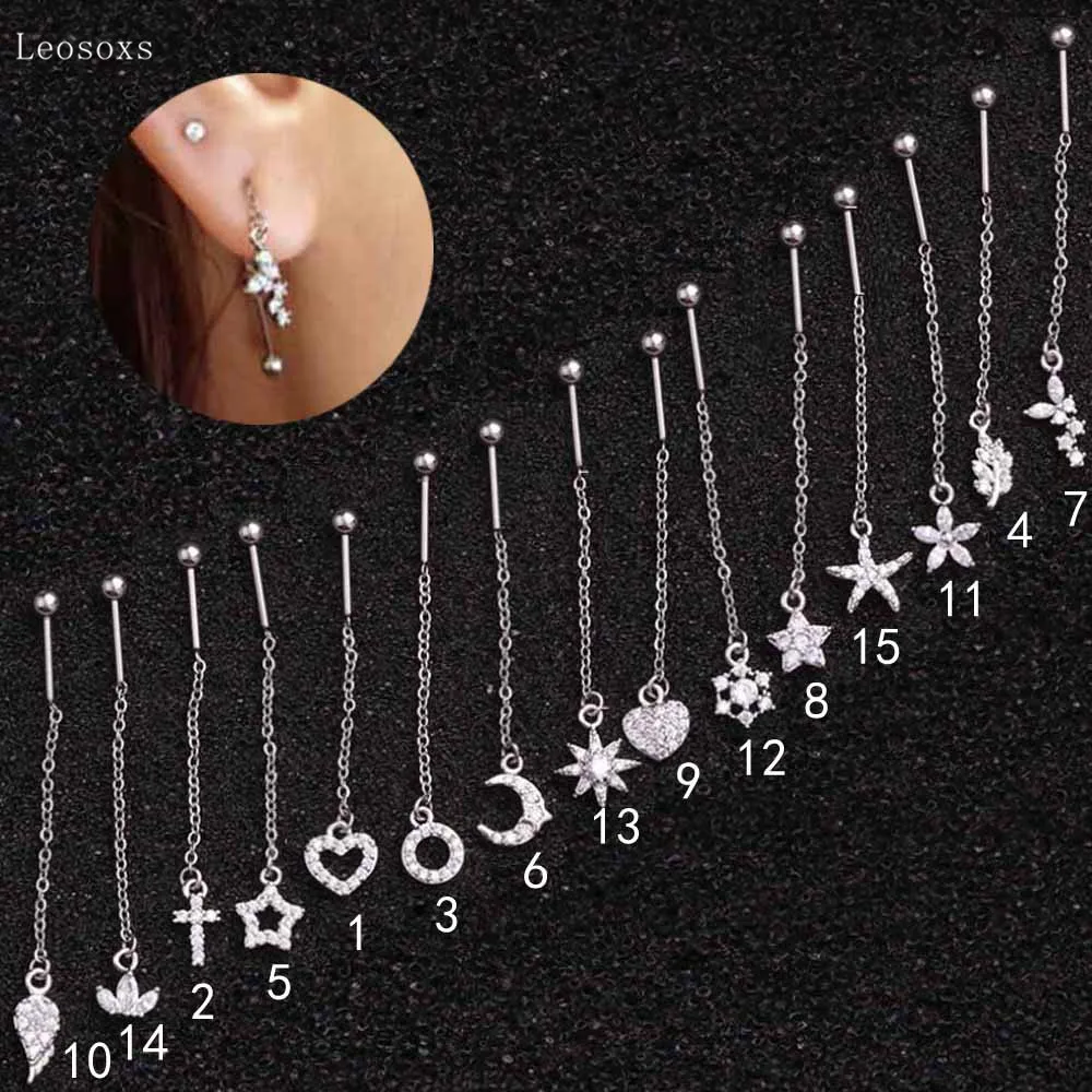 Leosoxs 2pcs New Product Personality Stainless Steel Leaf Pendant Earrings Exquisite Piercing Jewelry