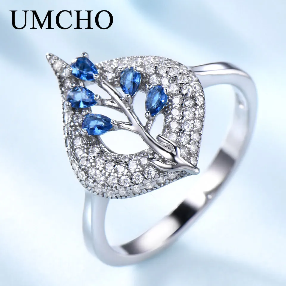 

UMCHO S925 Sterling Silver Rings for Women Nano Sapphire Ring Gemstone Aquamarine Cushion Romantic Gift Engagement Jewelry