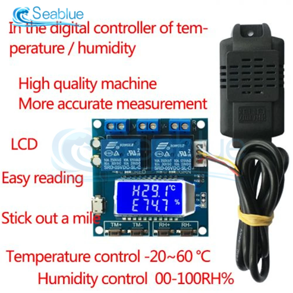 DC 12V 24V 10A SHT20 Temperature Humidity Controller Module LCD Digital Display Thermomter Thermostat Hygrometer Heating/Cooling