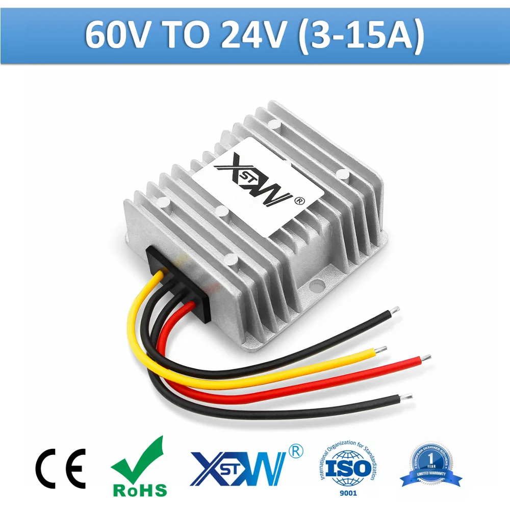 

XWST 36v 48v 60v 30-72v to 24v DC DC Buck Converter 3A 5A 10A 15A Aluminum Step Down Power Converter IP67 24v DC Transformer