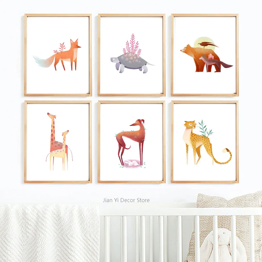 Wall Art Canvas Painting Cuckold Fox Bear Giraffe Cheetah Eagle Nordic Posters And Prints Pictures Kawaii Kids Room Home Decor