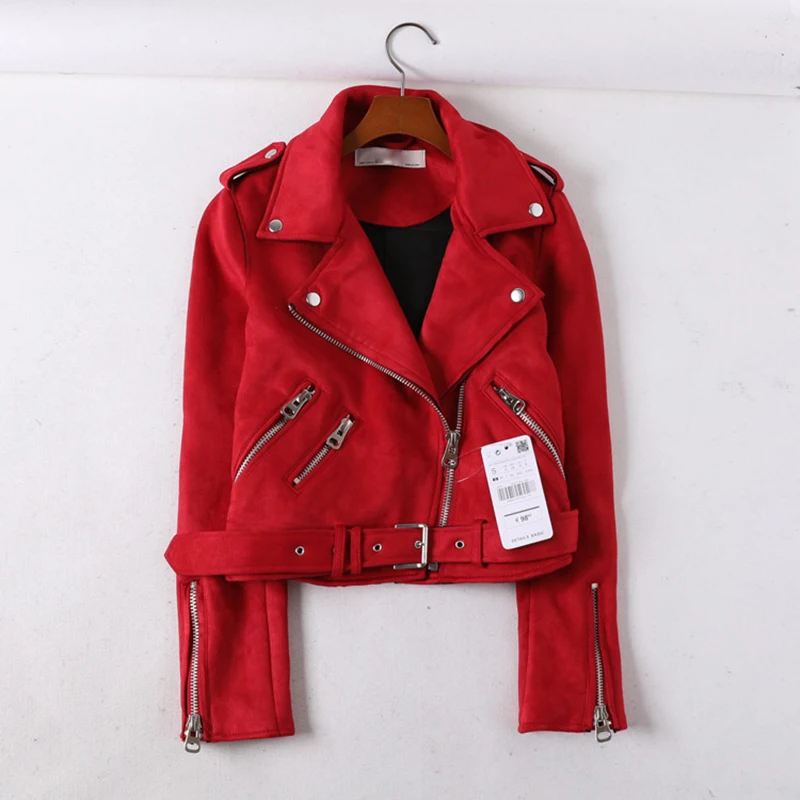 7 Color Autumn New High Quality Faux Suede Motorcycle Street Outerwear With Belt Women Casual Slim Short Jacket Female Casual