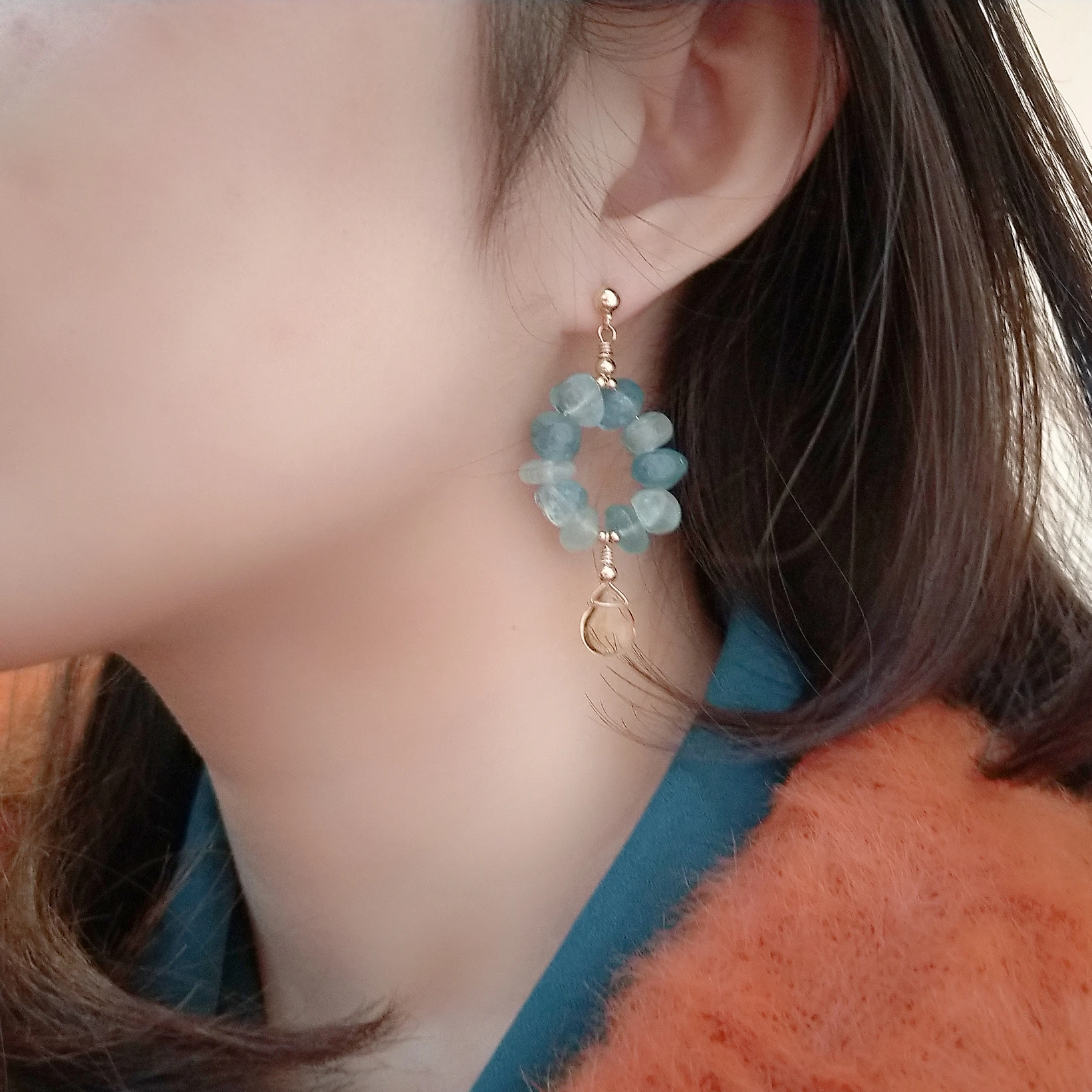 Lii Ji Natural Aquamarine Citrine 925 Sterling Silver Stud Earrings Gold Plated Exquisite Jewelry Femme Gift