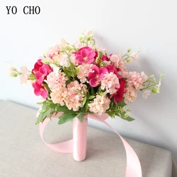 YO CHO Bride Wedding Bouquet Flower Pink Artificial Flower Bouquet Silk Rose Fortune Ball Begonia Wedding Bouquets Bridesmaid