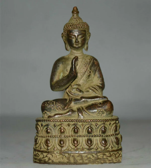 

10Cm Old Tibet Buddhism Bronze Base Sakyamuni Shakyamuni Buddha Sculpture Statues for Decoration Collection Ornaments Figurines