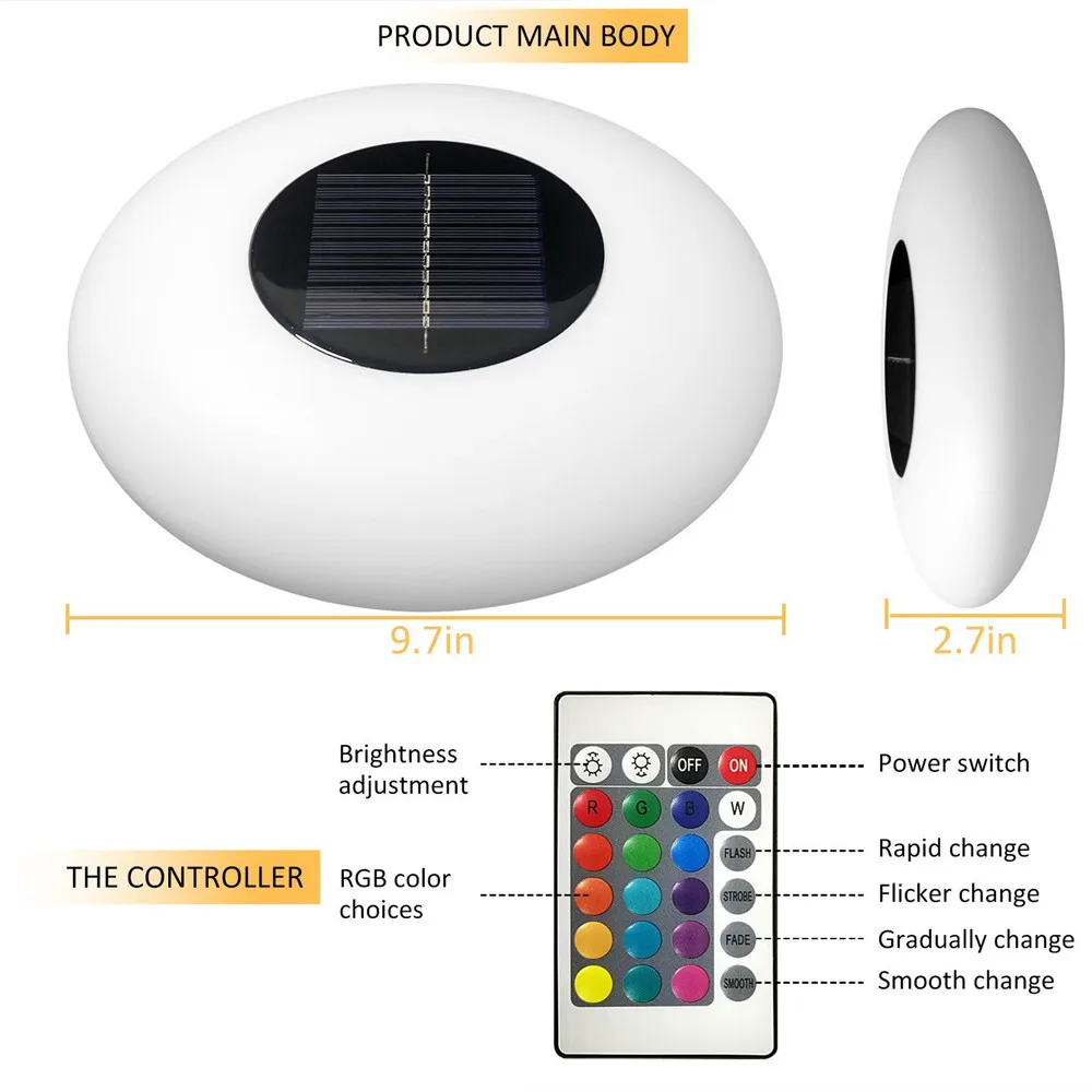 Luzes de led flutuantes solares para piscina, lâmpada para exteriores mudança de cor lâmpada noturna para jardim, lago, gramado