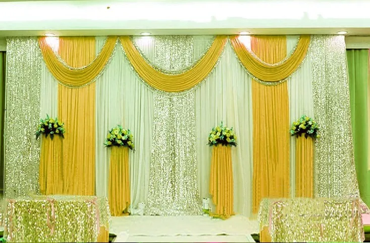 

3m*6m wedding backdrop swag Party Curtain Celebration Stage Performance Background Drape With Beads Sequins Edge