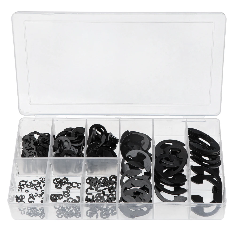 

328PCS Circlip Set Black Mn-Steel Washer External Retaining E Type Circlip Ring Assortment Kit Bearing Circlip Collar Washers