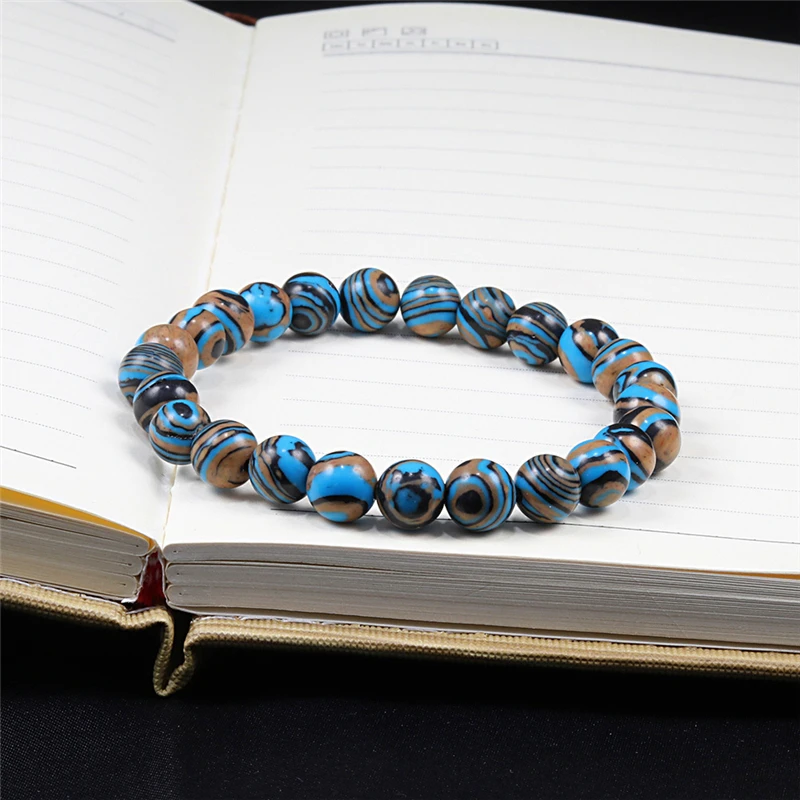 New Blue Malachite Natural Stone Bracelets Women Men Chakra Prayer Mala Buddhist Beads Bracelet Bangle Yoga Strand Charm Jewelry view 5