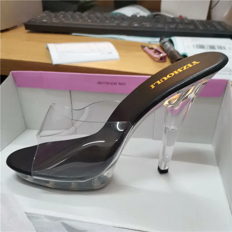 Hot 12 cm sweet gentle woman crystal transparent slippers, platform party sexy shoes, fashionable sandals