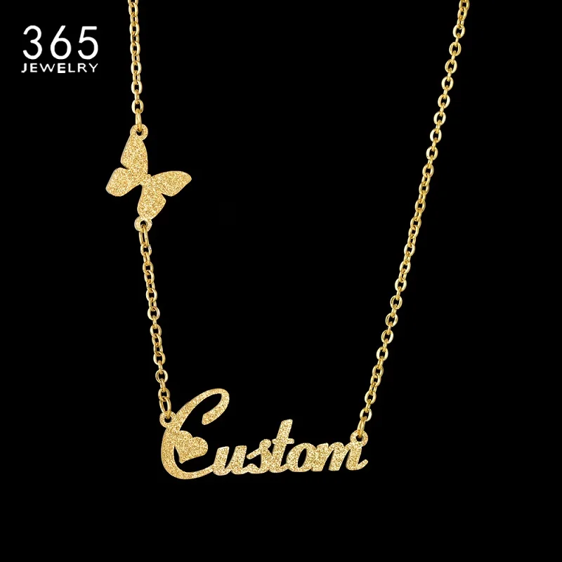 

Fashion Frosted Necklace Personalized Stainless Steel Customed Special Butterfly Nameplate Party Necklaces For Girl Jewelry Gift