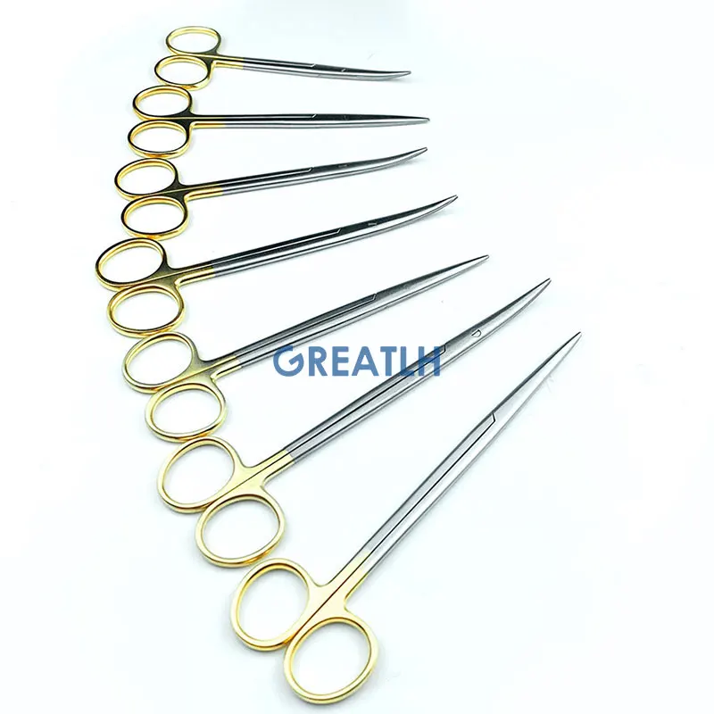 Stainless Steel Gold Handle Blunt Scissors Veterinary Ophthalmic Instrument