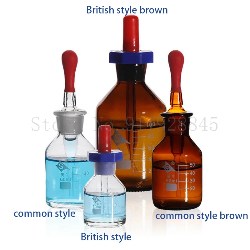 4 sztuk/partia przezroczysta/brązowa brytyjska butelka z zakraplaczem ze skalą linia kroplomierzem kroplomierzem kroplomierzem ze szkła borokrzemianowego