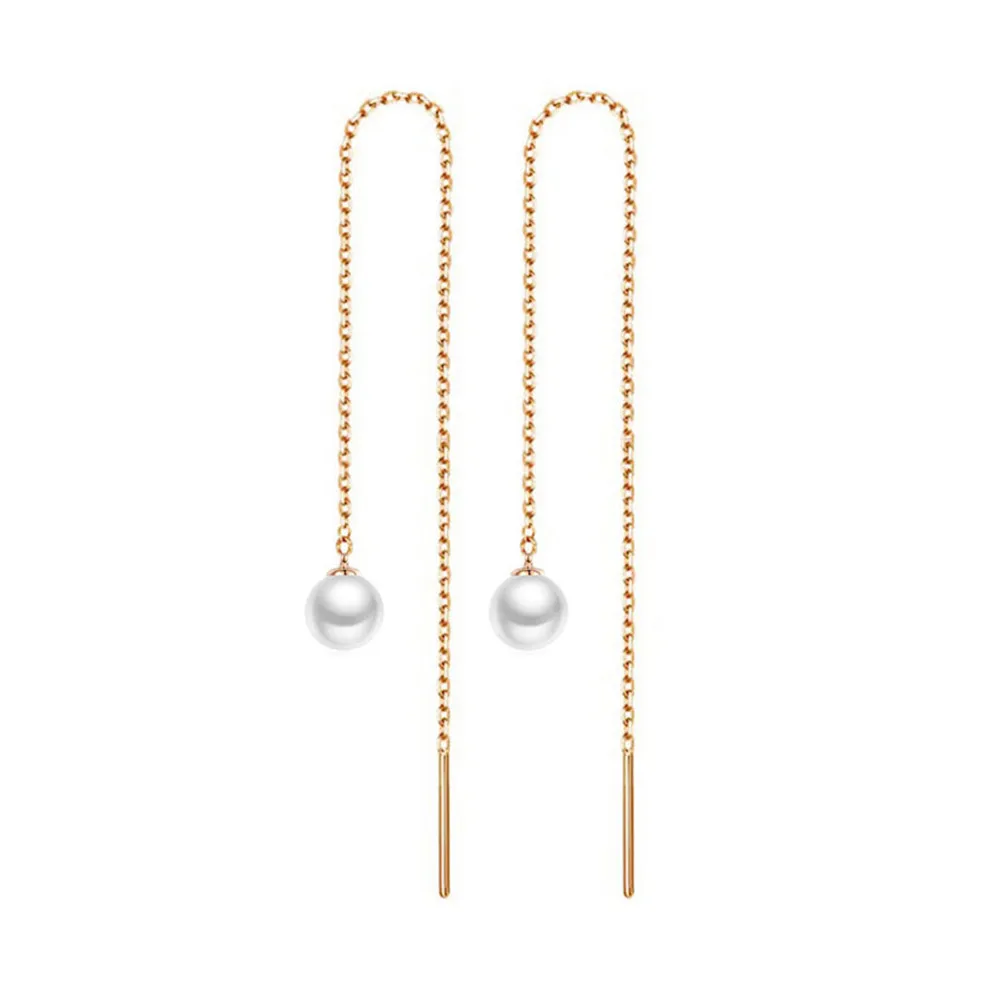 MinaMaMa Stainless Steel Tassel Long Imitated Pearl Earring For Women Girls Minimalist Threader Earrings New Trendy Jewelry