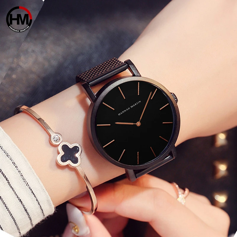 36mm Full Black Japan Quartz Movement High Quality Top Brand Luxury Women Wrist Watch Stainless Steel Waterproof Ladies Watches