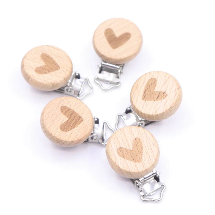 10pcse de madera Cadena de chupete madera de haya Natural bebé chupete Clips DIY Clips para chupetes accesorio