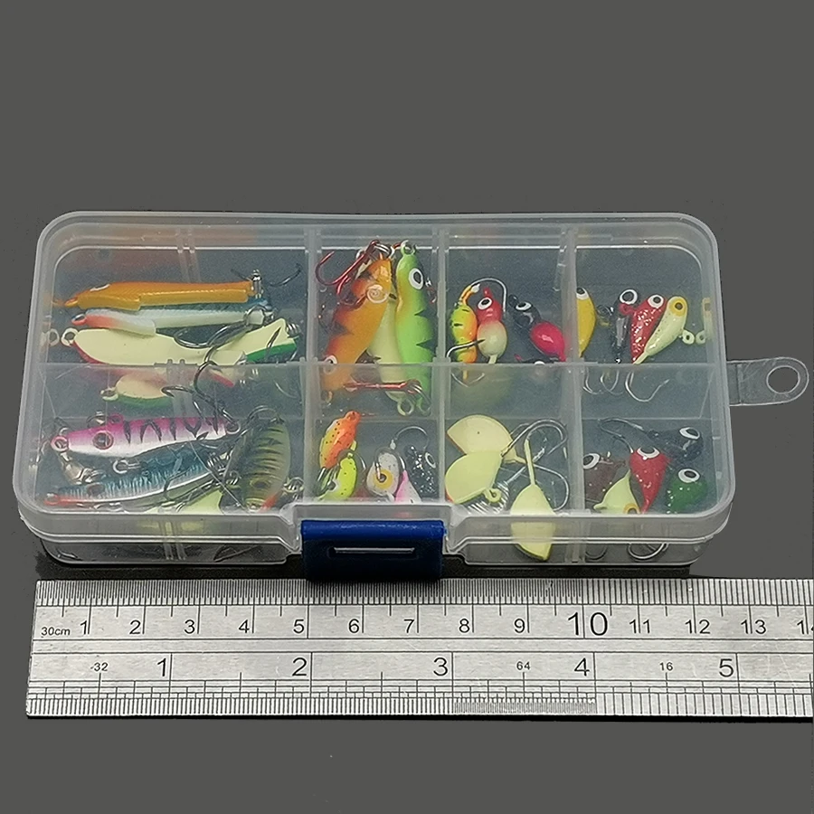 36PC Hard/Spinner/Artificial Bait Kit Winter/Ice Fishing Lure/Hook/Tackle/Balancer Wobbler For Pike Walleye Perch Leurre For Jig
