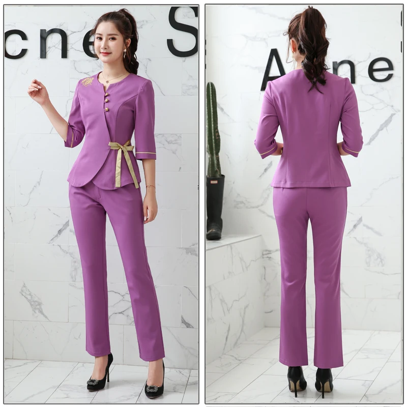 Hotel uniform SPA Uniform Health Teahouse Club Work Clothing Beauty salon Female Clothes 2 piece Set Waiter uniforms