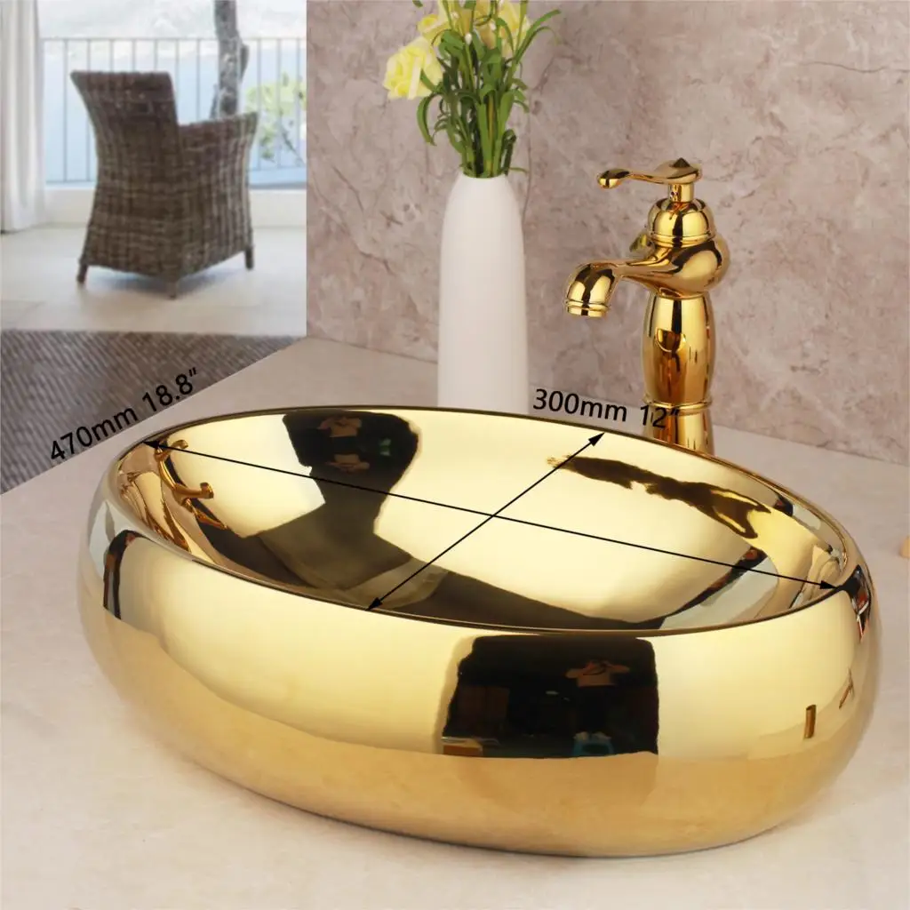 Torayvino Solid Brass Bathroom Golden Luxury Ceramic Lavatory Bathroom Tap Washbasin Basin Sink Set Bath Combine Mixer Faucet