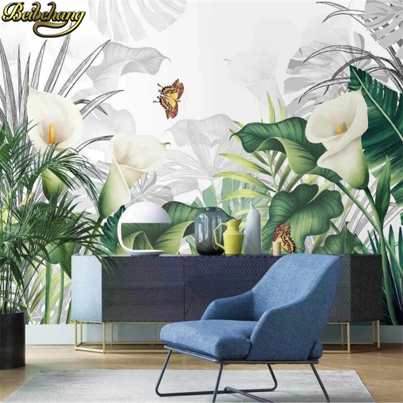 

beibehang custom Calla lily tropical plant pastoral wallpapers for living room TV background Waterproof wallpaper bedroom decor