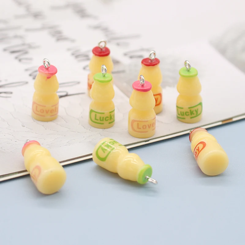 10pcs Mini 3D Yogurt Bottle Resin Charms New Design Cute Earring Hair Rope Pendants DIY Beverage Bottle Jewelry Make