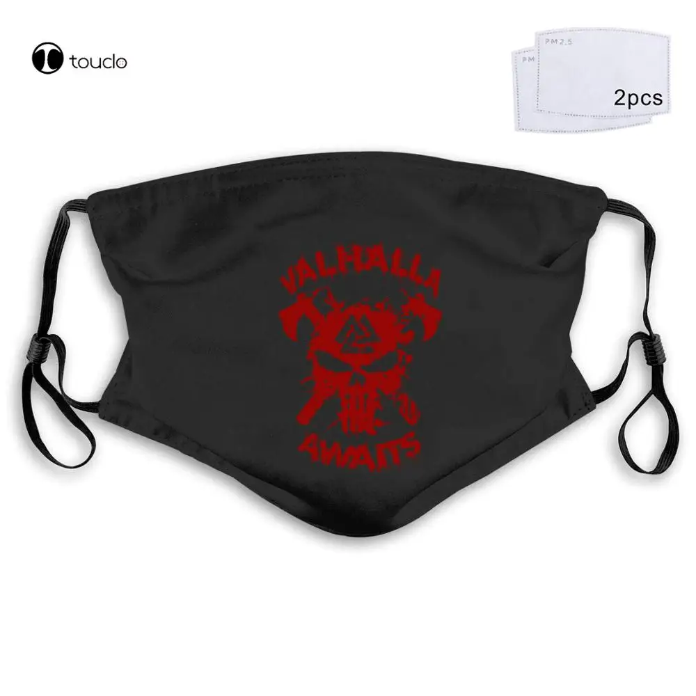 Awesome Skull Valhalla Awaits Face Mask Filter Pocket Cloth Reusable Washable