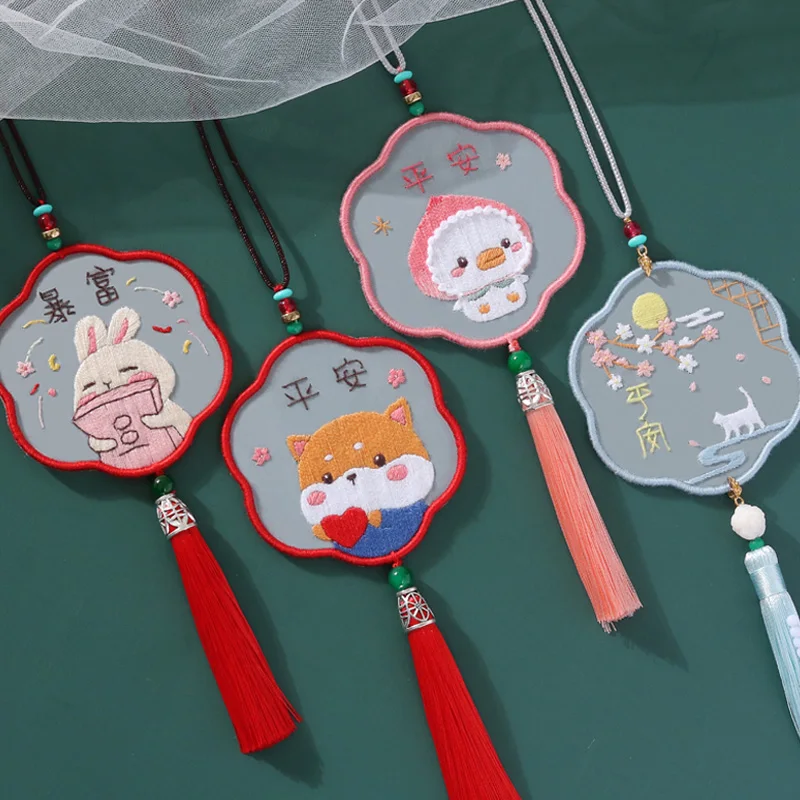 2022 Handmade Mesh Embroidery Kit Mount Fuji Animal Pattern Hoop Cross Stitch Punch Needle Embroidery Thread Kit for Beginner