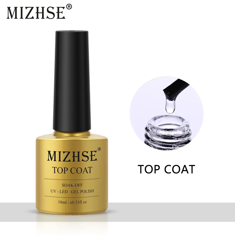 MIZHSE-영구 LED 네일 폴리쉬 탑 코트 UV 젤, 10ML, 하이브리드 광택제, 네일아트