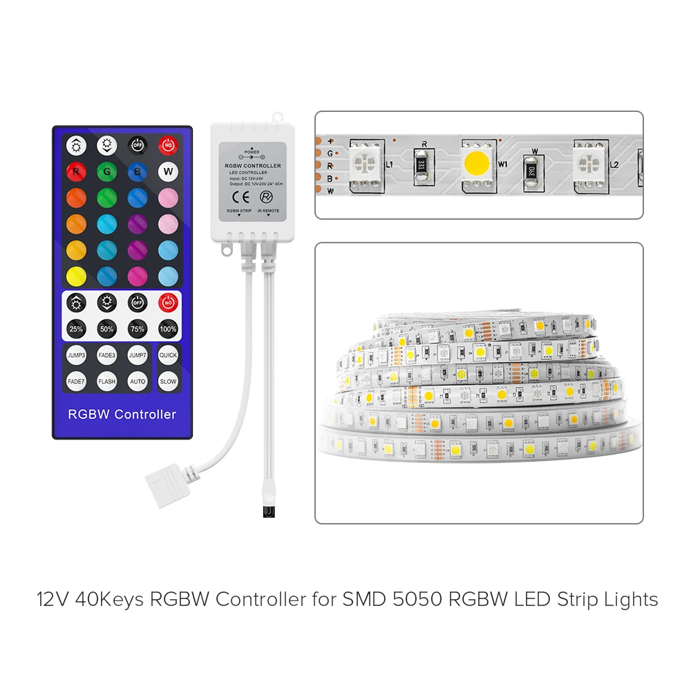 RGBW 40Key LED Controller Dimmer 5Pins IR Remote Control 4 Channels Controller For SMD 5050 RGBW RGBWW LED Strip Lights DC12-24V