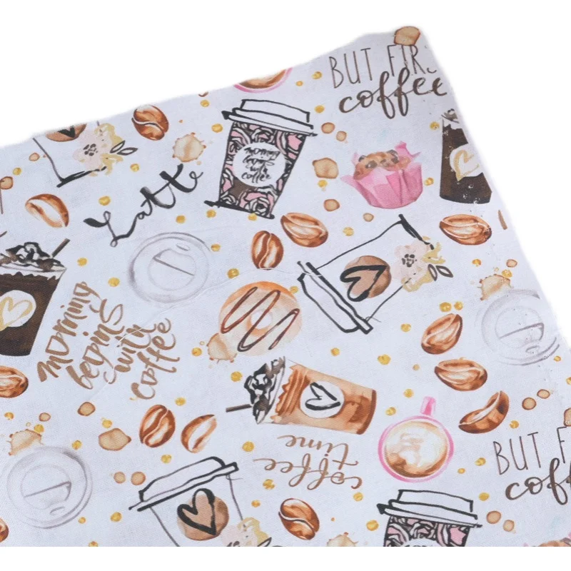 Half Yard 100% Cotton Fabric With Northern Europe Beverage Coffee Print Handmade DIY Bag Garment Shirt Material CR-1298