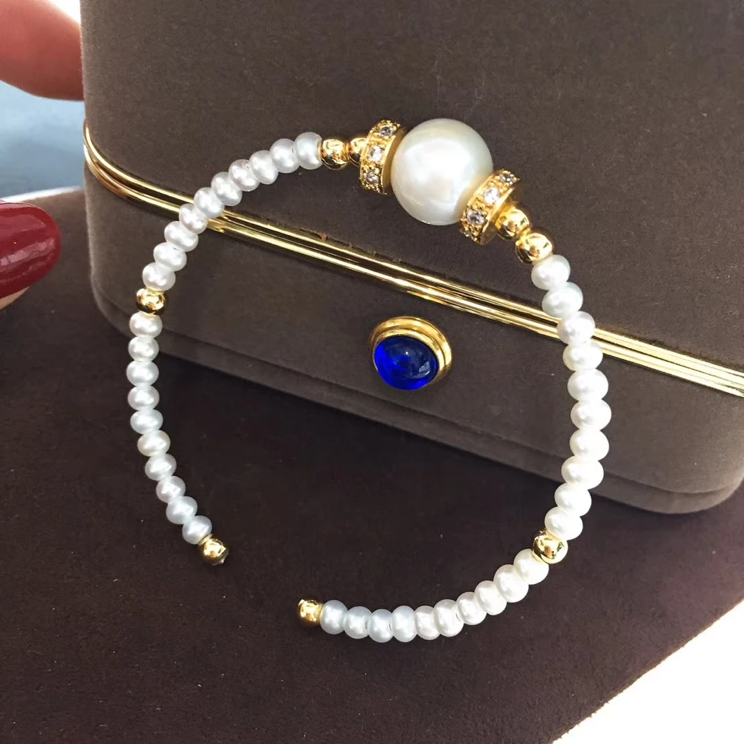 

Free shipping best seller open ended adjustable length genuine natural pearl handmade gold bracelet women bridal trendy gift