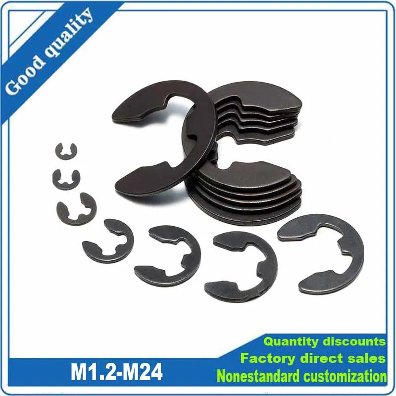 10/100pcs M1.2 M1.5 M2 M3 M3.5 M4 M5 M6 M7 M8 M10 to M24 Black 65mn Steel E Clip Circlip Retaining Ring Washer for Shaft Gasket