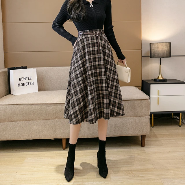 Plaid Skirt Long British Style Plaid Skirt Autumn Winter Long Plaid Skirts Womens Aliexpress
