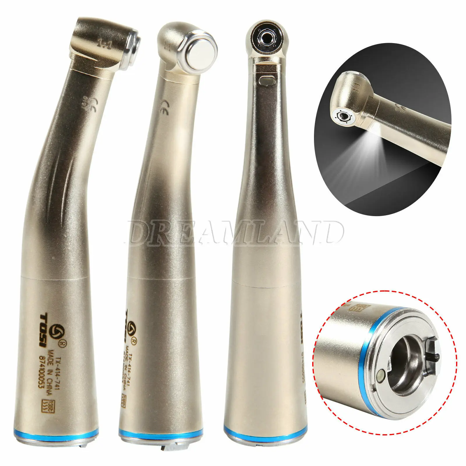 Dental 1:1 Fiber Optic Led Low Speed Contra Angle Handpiece Fit NSK Electric Motor TOSI