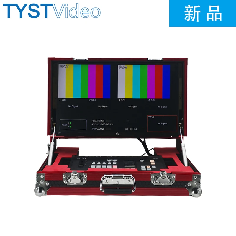 Portable mobile studio mixer integrated guide switcher, recording and monitoring screen, customized suitcase