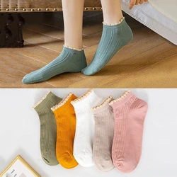 Lace Ruffles Sweet Pure Color Cotton Women Ladies Socks Personality Harajuku Art Ruffled Edge Sock High Quality Spring Summer