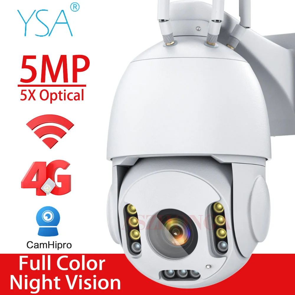 

WIFI 5MP 4G SIM Card Security IP Camera Wireless 5X Optical Zoom PTZ HD Dome Surveillance Camera AI Human Tracking CamHipro APP