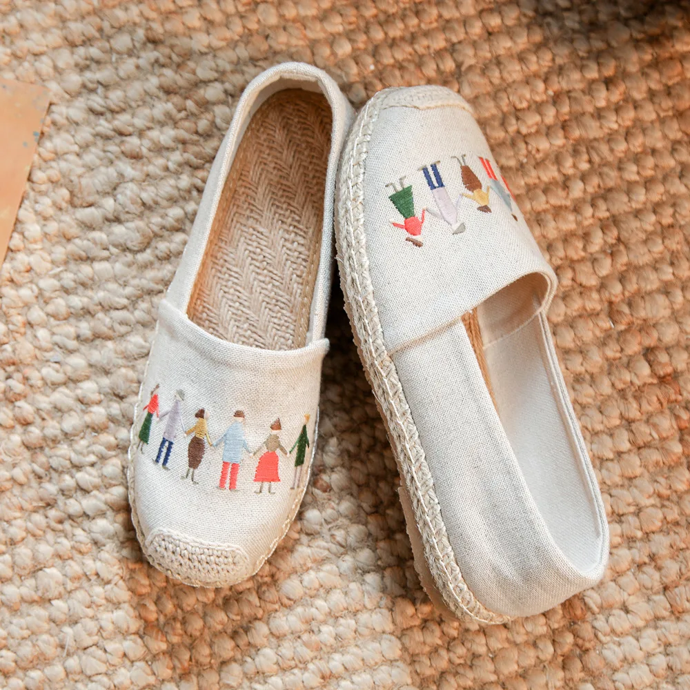 New Spring Embroidered Cotton Linen Shoes Shallow Mouth Low Cut Simple Breathable Low Cut Casual Women's Shoes Fisherman Shoes