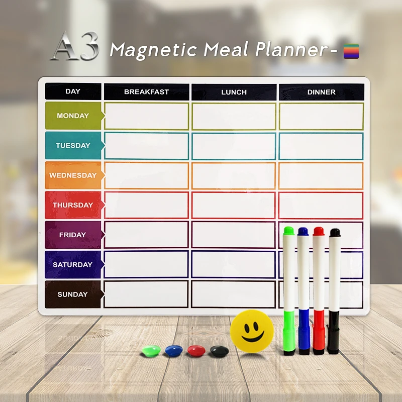 New Magnetic Meal Planner A3 Dry Wipe Daily Calendar Whiteboard Fridge Magnet 30*40cm Flexible White Message Board For Kitchen