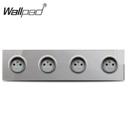 4 Way French Wall Socket, Tempered Glass Panel 344*86mm, Grey, Standard Grounding, Wallpad L6