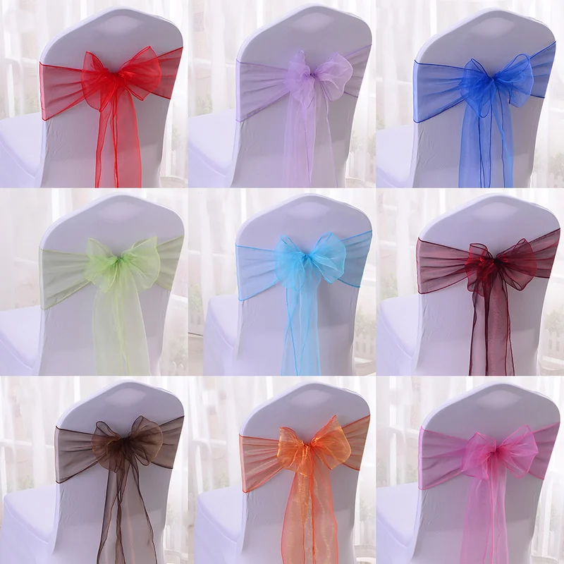 

50/100pcs High Quality Sash Organza Chair Sashes Wedding Chair Knot Decoration Chairs Bow band Belt Ties For Banquet Weddings