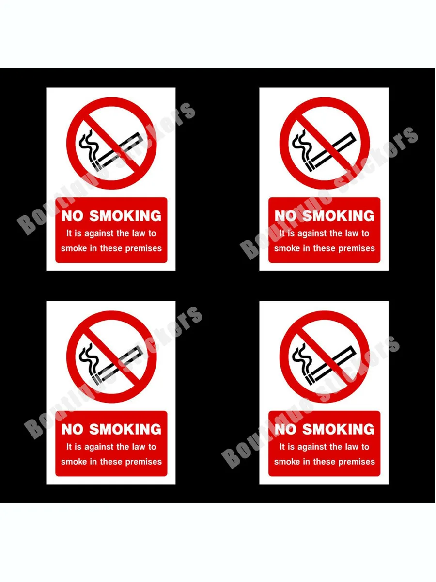 4-piece Set of No Smoking Sign Stickers In Violation of Laws In These Places Warning Stickers Waterproof Sunscreen Die-cut Vinyl