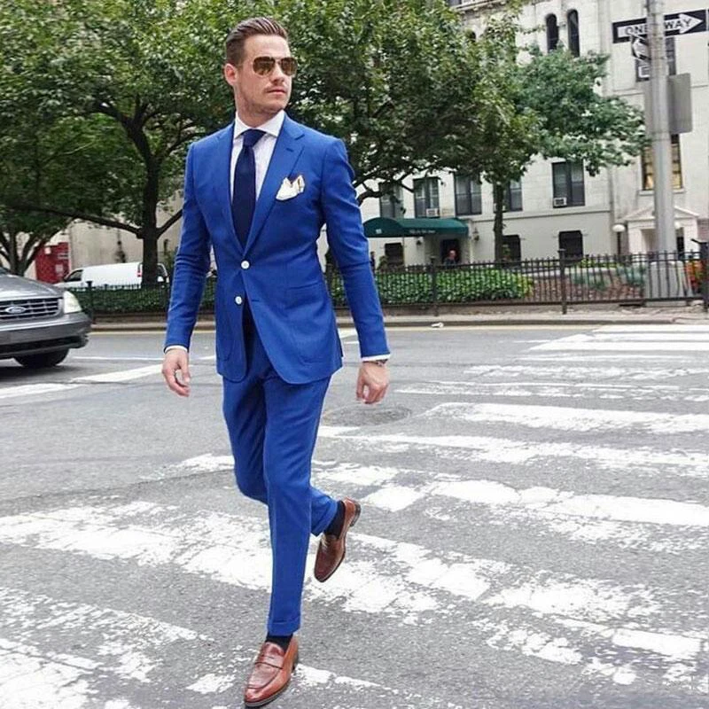 Custom Made Royal Blue Mannen Blazers voor Zakelijke Mannen Pakken voor Bruiloft (Jas + Broek) bruidegom Tuxedos 2 Stuk Slanke Terno Masculino traje