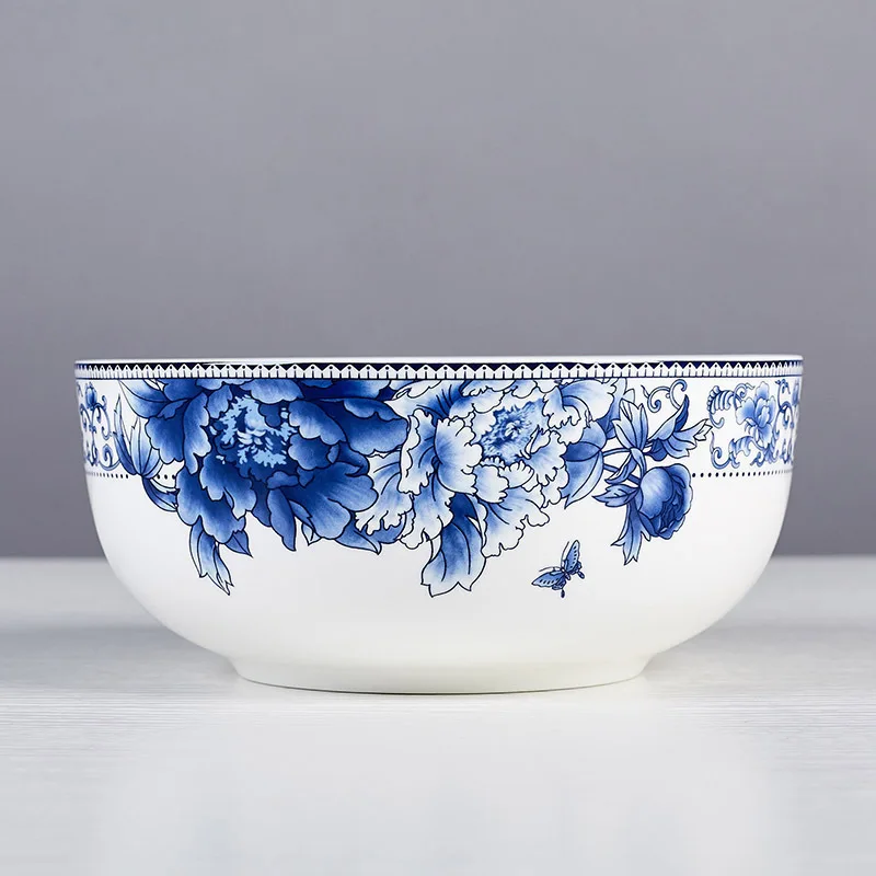 

7/8inch Big Soup Bowl Chinese Ceramic Ramen Bowls Kitchen Utensils Porcelain Dinnerware Jingdezhen Blue and White Porcelain Bowl