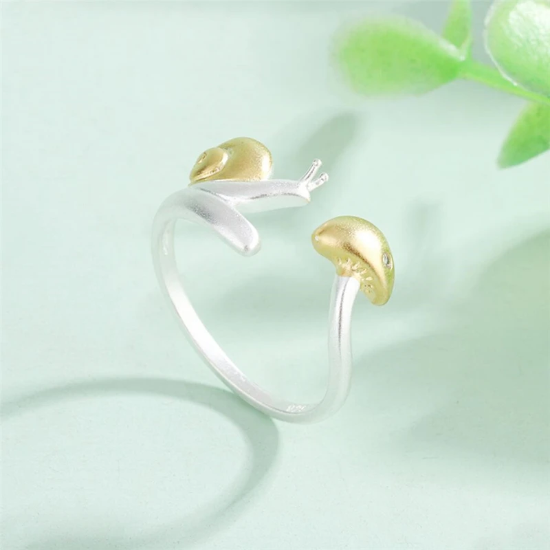 Sole Memory Golden Snail Mushroom Cute Mini Fresh Silver Color Female Resizable Opening Rings SRI971