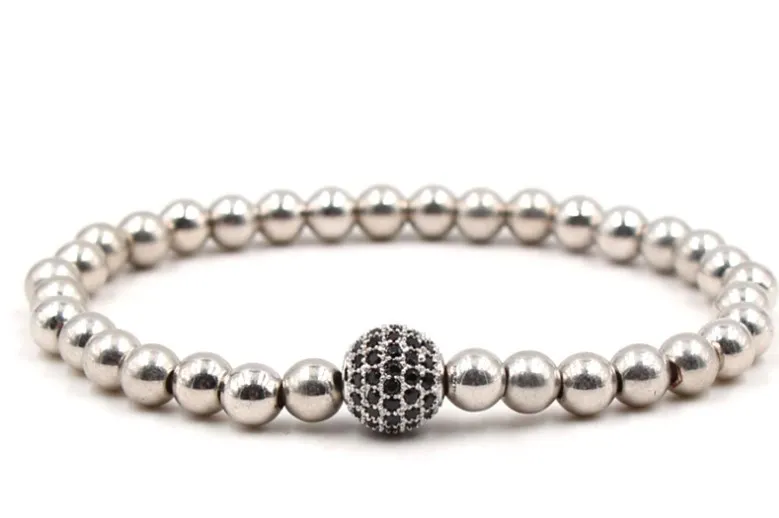 1pcs 8mm gold silver ball bead micro pave cz zircon cubic zirconia Bracelet Chakra Macrame Charm Braided Rope Bangles